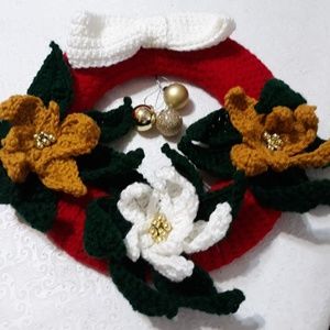 Handmade crochet holiday wreath